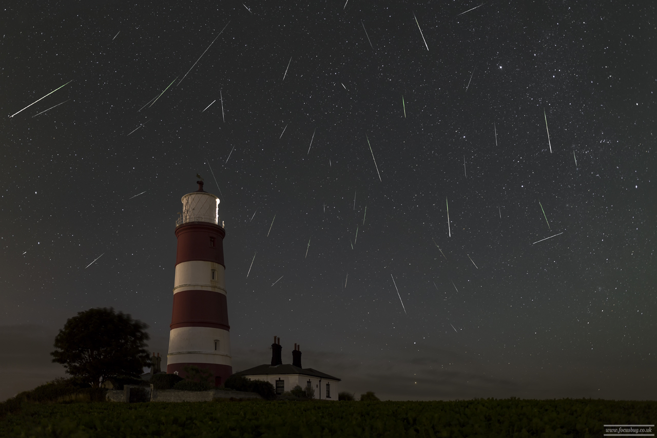 Norfolk Landscape Astro Photography - Perseid Collage Happisburgh Lighthouse